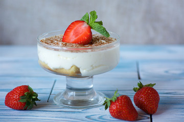 Dessert with a slice of strawberries