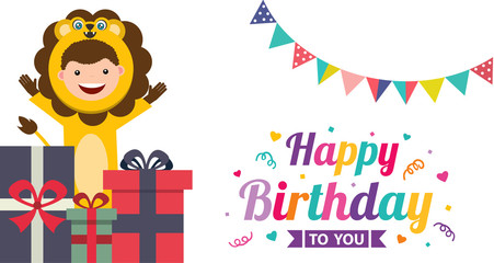 birthday card with kids in lion costume