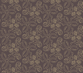 Fototapeta premium Floral vector golden ornament. Seamless abstract classic background with flowers. Pattern with repeating floral elements. Ornament for fabric, wallpaper and packaging
