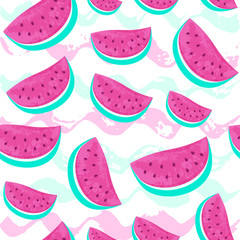 Seamless Watermelon Pattern isolated on hand drawn brush backgro
