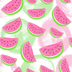 Seamless Watermelon Pattern isolated on hand drawn brush backgro