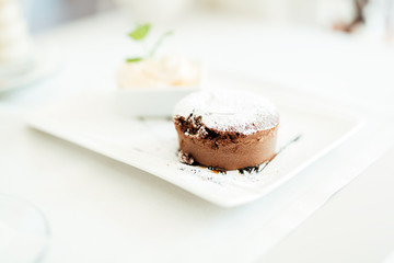 Beautiful souffle and vannila ice cream