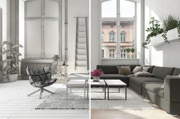 Phasen und Entwurf Wohnzimmer | CAD Planung