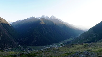 Beautiful Landscape of Caucasus mountain at sunny Day. Elbrus Region, North Caucasus, Russia