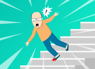 Old man falling from staircase, vector art