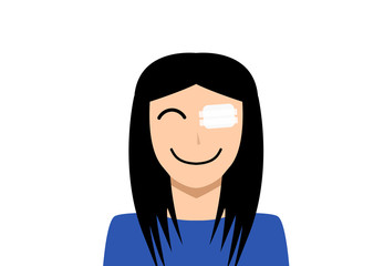 Medicine plaster patch on woman injury wound eye