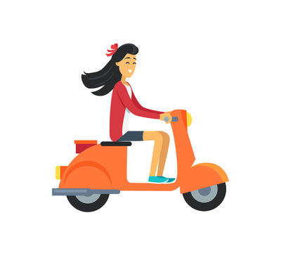 Woman on Scooter Icon Vector Illustration Girl