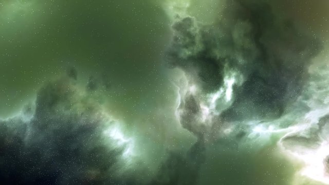 Green nebula stars sky CG animation vertical scrolling and rotation 