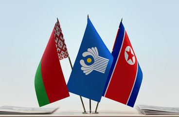 Flags of Belarus CIS and North Korea