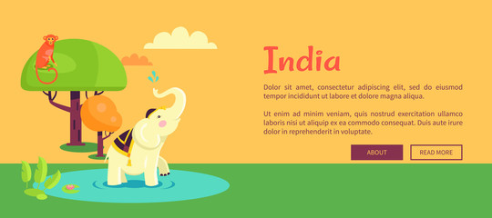 India Web Poster with Elephant and Monkey on Tree