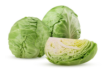 Two green cabbage with slice