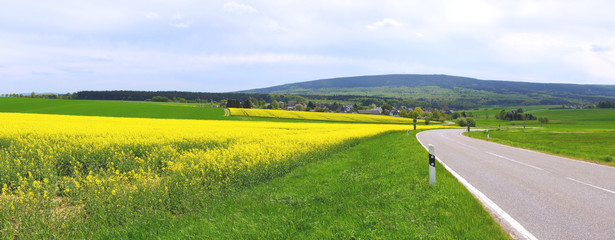 Wahlenau am Idarwald im Hunsrück Panorama im Frühling
