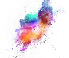 Colored powder explosion isolated on white background.