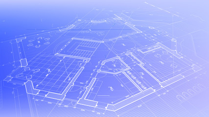 vector architectural plan - abstract architectural blueprint of a modern residential building / technology, industry, business concept illustration: real estate, building, construction & architecture