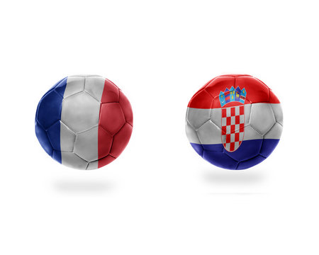 football balls with national flags of france and croatia.