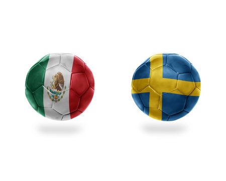 football balls with national flags of mexico and sweden.