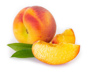 Fresh peaches on white background