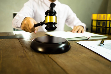 Judge with gavel on table. attorney, court judge,tribunal and justice concept.
