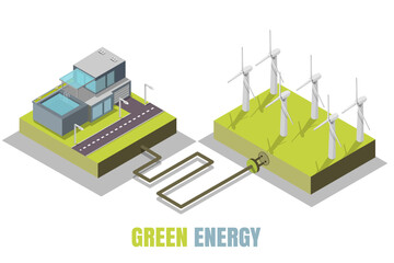 Green energy concept vector isometric illustration