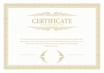 Certificate. Template diploma currency border. Award background Gift voucher.