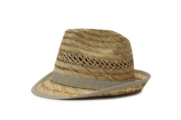 Old straw hat on a white background