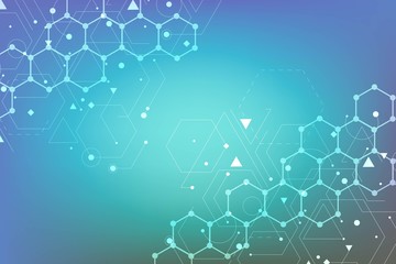 Modern futuristic background of the scientific hexagonal pattern. Virtual abstract background with particle, molecule structure for medical, technology, chemistry, science. Social network vector.