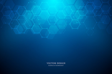 Vector geometric background from hexagons. Abstract molecular structure and chemical elements. Medical, science and technology concept.