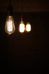 Lamps with tungsten filament. Edison's light bulb. Filament fila