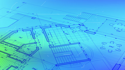 vector architectural plan - abstract architectural blueprint of a modern residential building / technology, industry, business concept illustration: real estate, building, construction & architecture