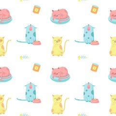 Funny cats vector seamless pattern