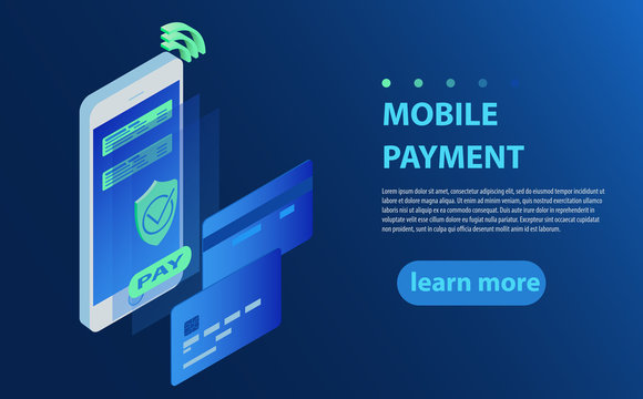 Concepts mobile payments, personal data protection. Isometric flat design. Vector illustration
