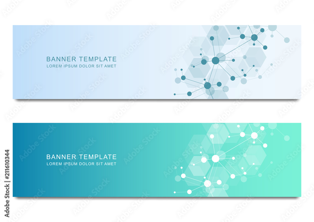 Wall mural vector banners design for medicine, science and digital technology. molecular structure background a