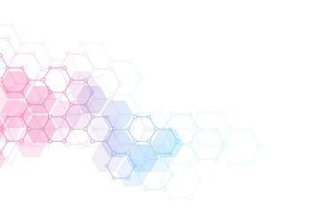 Vector geometric background from hexagons. Abstract molecular structure and chemical elements. Medical, science and technology concept.