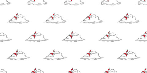 Bear  seamless pattern polar bear vector Christmas Santa claus hat sleeping tile background repeat wallpaper scarf isolated