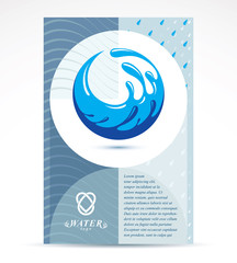 World water day advertising poster, March 22. Mountain water spring concept, blue Earth planet vector illustration.