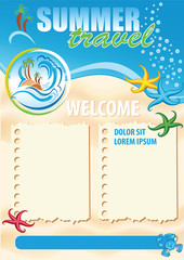 Sea Holiday editable template, touristic agency design flyer, summer exotic travel concept, vector advert banner, beach holidays