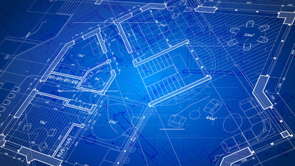 vector architectural plan - abstract architectural blueprint of a modern residential building / technology, industry, business concept illustration: real estate, building, construction & architecture