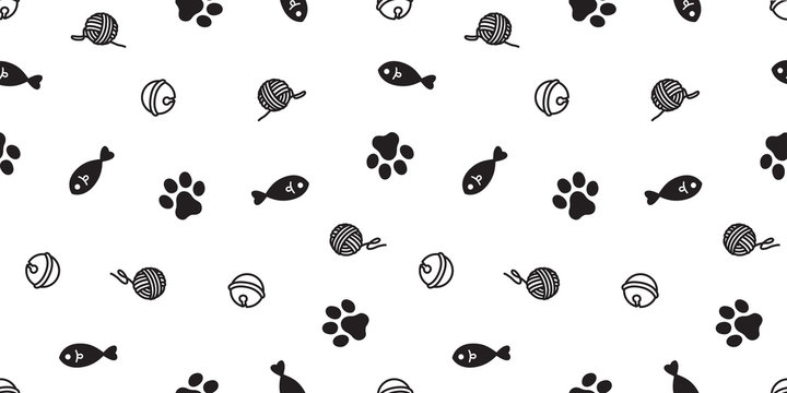 cat seamless pattern vector kitten paw cat fish scarf background isolated repeat wallpaper cartoon