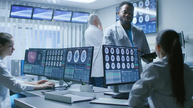 Team of Medical Scientists Work in the Brain Research Laboratory