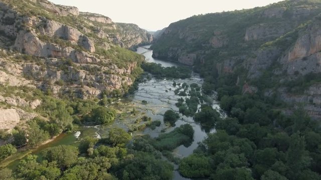 Aerial view of canyon and waterfall - Krka, roski slap