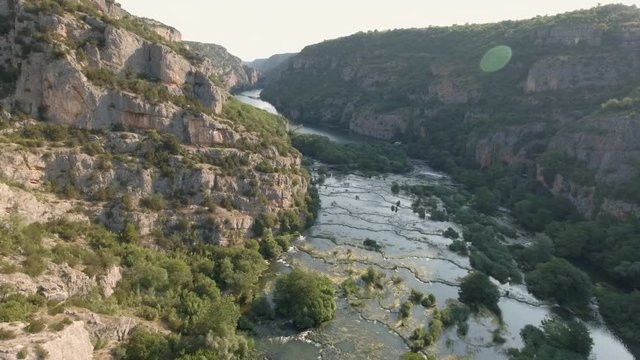 Aerial view of canyon and waterfall - Krka, roski slap