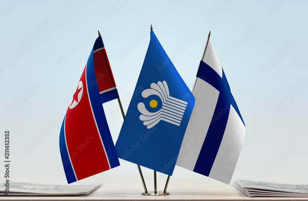 Wall mural flags of north korea cis and finland