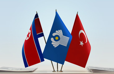 Flags of North Korea CIS and Turkey