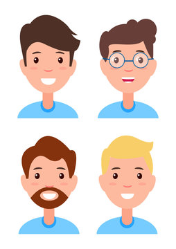 Set of Men Faces, Character Constructor Hairstyles