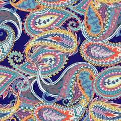 Seamless paisley pattern. Colorful floral ornament. Oriental design for fabric, prints, wrapping paper, card, invitation, wallpaper. Vector illustration 