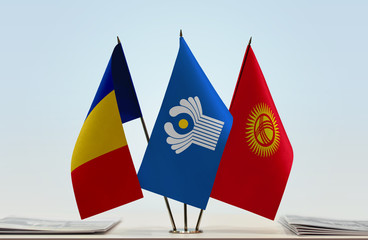 Flags of Romania CIS and Kyrgyzstan