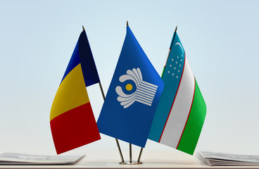 Flags of Romania CIS and Uzbekistan