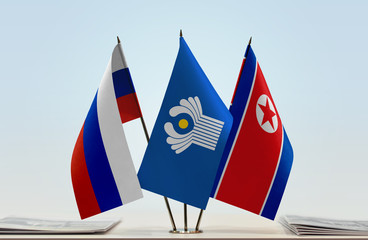 Flags of Russia CIS and North Korea