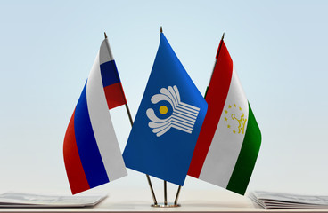 Flags of Russia CIS and Tajikistan