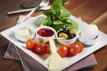 Travel concept: setup with traditional turkish breakfast